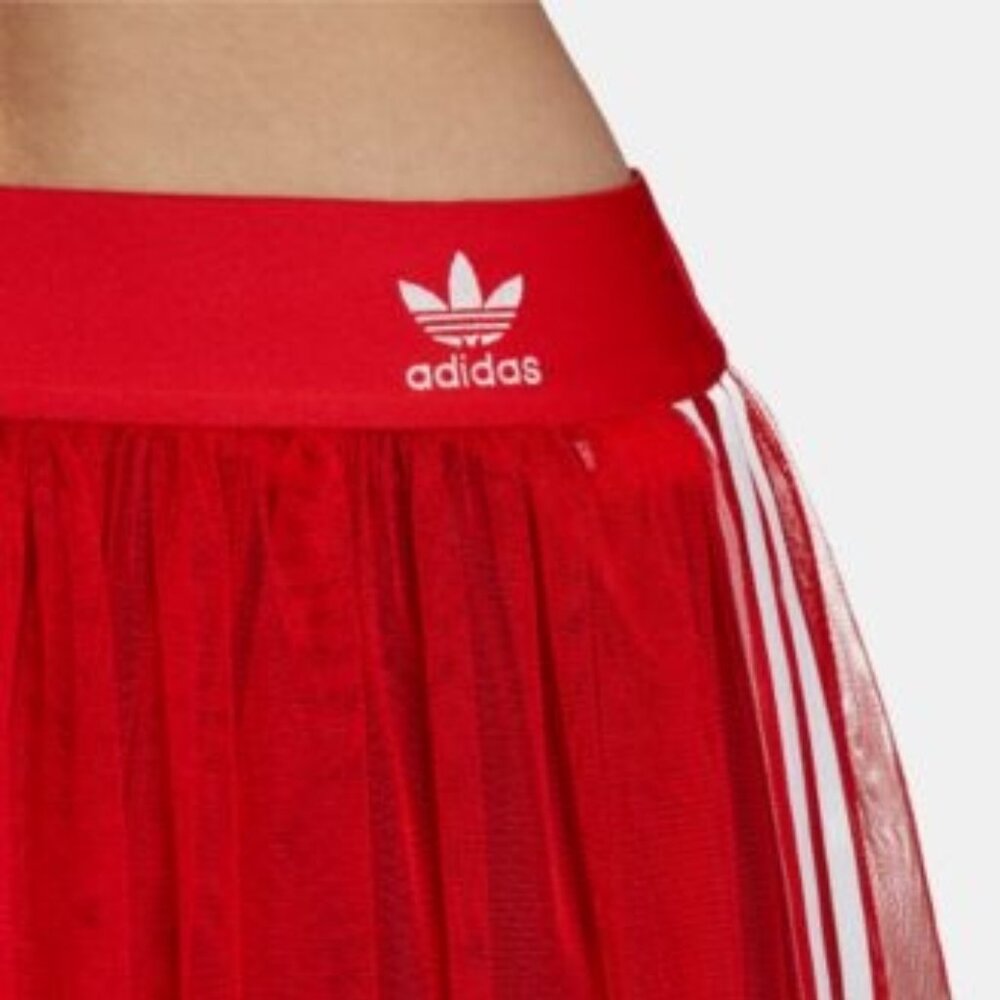 💥HOT ITEM!💥ADIDAS Edgy Chic Pleated Tulle Midi Skirt in Bright Red - Picture 9 of 14